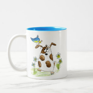 Taza Bicolor Perro con pájaro de aspecto caprichoso