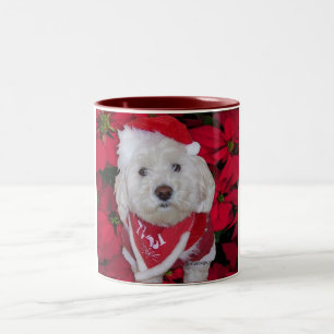 Taza Bicolor Perro de Bichon Frise del navidad