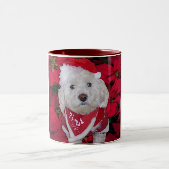 Taza Bicolor Perro de Bichon Frise del navidad (Centro)