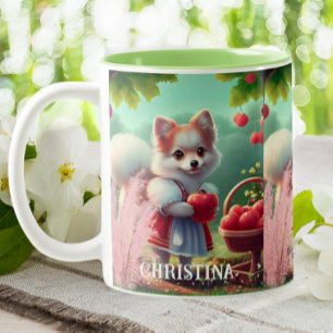 Taza Bicolor Perro de cachorro con manzanas nombre personalizad