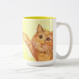 Taza Bicolor Perro de la pesca y gato (del primer)/taza