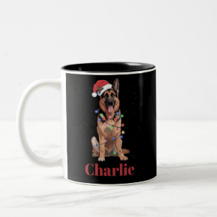 Taza Bicolor Perro de Navidad Pastor Alemán con Nombre Personal