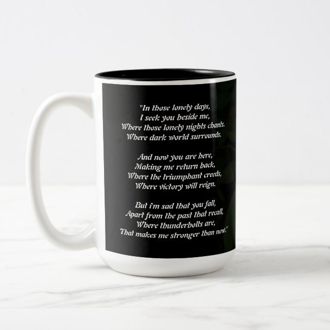 Taza Bicolor Perro de rosa blanca poética (Izquierda)