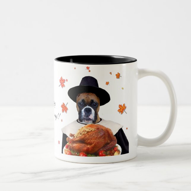 Taza Bicolor Perro del Boxer de Acción de Gracias (Derecha)