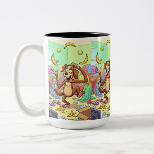 Taza Bicolor Perro haciendo malabares con plátanos – Comedia an