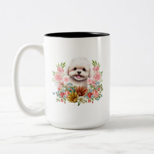 Taza Bicolor Perro maltés con flores, cachorro maltés dulce