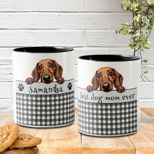 Taza Bicolor Perro Mamá Dachshund Personalizado Textos