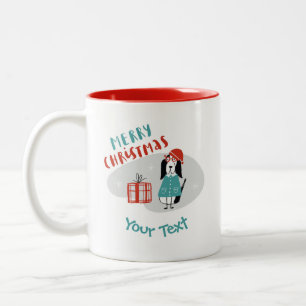 Taza Bicolor Perro navidad personalizado