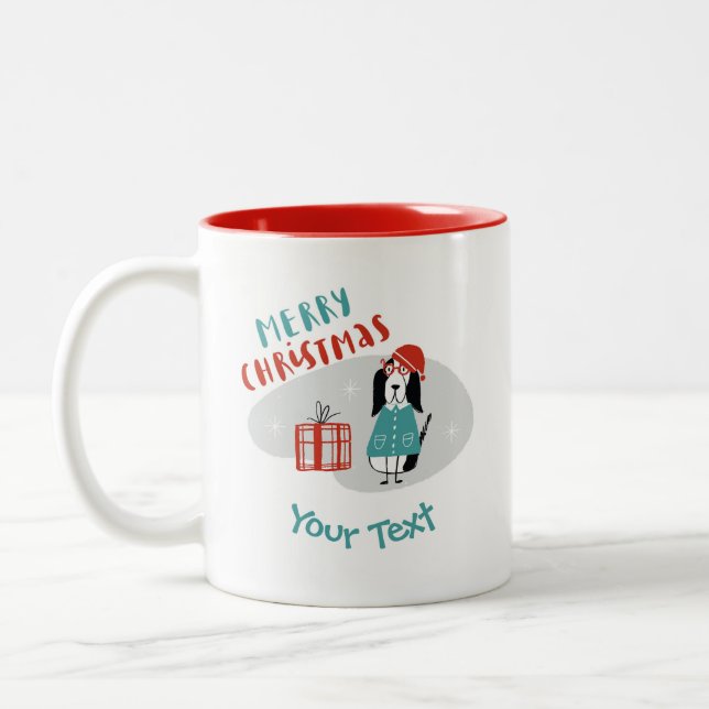Taza Bicolor Perro navidad personalizado (Izquierda)