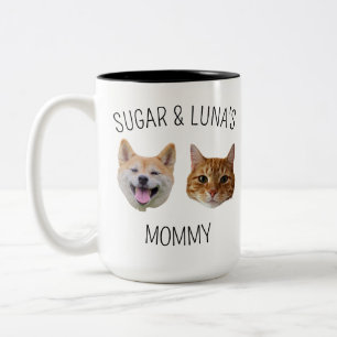 Taza Bicolor Perro personalizado con cara de gato, regalo de pe
