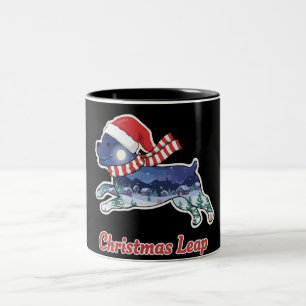Taza Bicolor Perro Saltarín Navideño Festivo Cachorro Lindo d