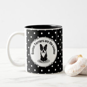 Taza Bicolor Perro Terrier de Boston (negro) con gafas de sol