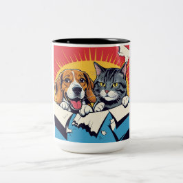 Taza Bicolor Perro y gato | Dos amigos