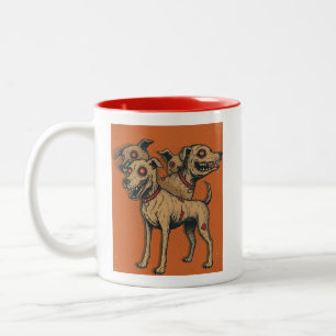 Taza Bicolor Perro Zombie Hidra Múltiple Cabezas Muerto Horror