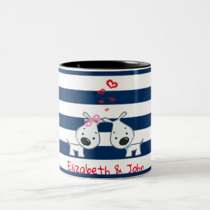 Taza Bicolor Perros Adorables Enamorados en Rayas-Personalizada