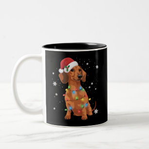 Taza Bicolor Perros Dachshund Árbol Navidad Xmas Mascota Perro 