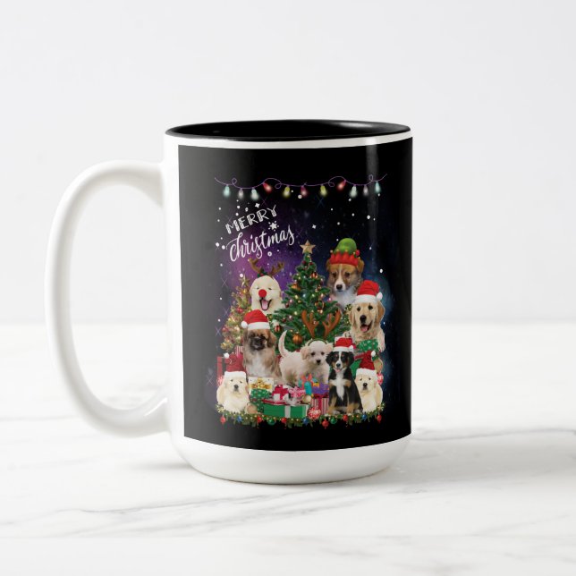 Taza Bicolor Perros Feliz Navidad Luz (Izquierda)