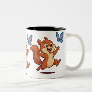 Taza Bicolor Persecución Alegre – Ardilla Feliz y Mariposa