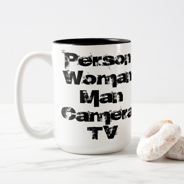 Taza Bicolor Persona, mujer, hombre, cámara, TV (Con donut)