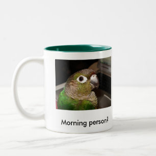 Taza Bicolor Persona verde de la mañana de Conure de la mejill