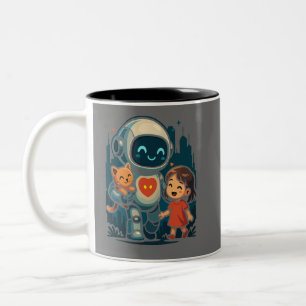 Taza Bicolor Personajes de IA y Robot – Colección de Diseño Fut