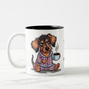 Taza Bicolor Personaliza el café de cachorro gruñón Dachshund P