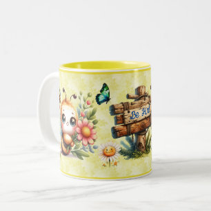 Taza Bicolor Personalizable Be Kind Cute Bee Mug Yellow Daisies