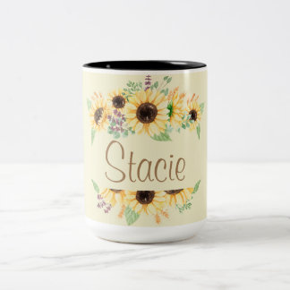 Taza Bicolor Personalizable de girasol Nombre Mug