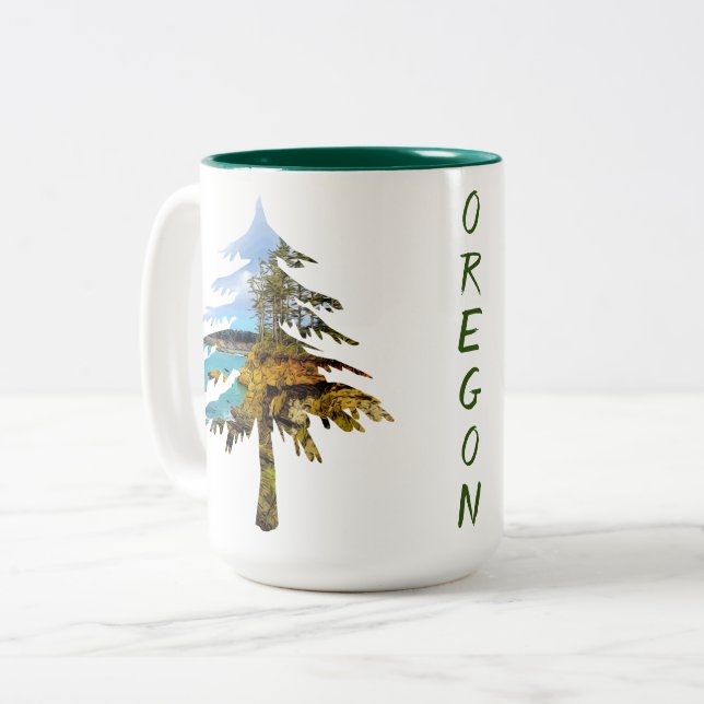 Taza Bicolor Personalizable del Árbol Costero de Oregón (Anverso izquierdo)