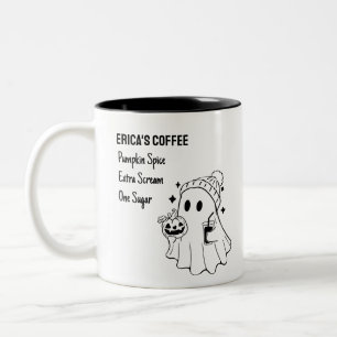Taza Bicolor Personalizable Fantasma Retro Cute Halloween Café 