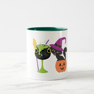 Taza Bicolor Personalizable Halloween Bruja Gato negro