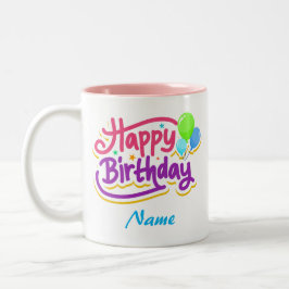 Taza Bicolor Personalizable Happy Birday Coffee Mug