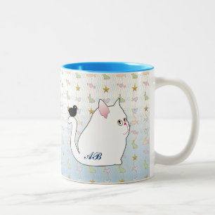 Taza Bicolor Personalizable: Mirlo y gato negro gordo