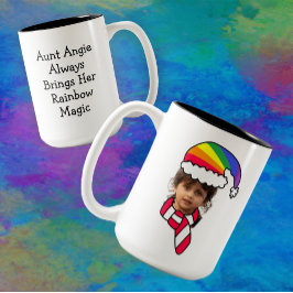 Taza Bicolor Personalizable Rainbow Santa Photo Mug