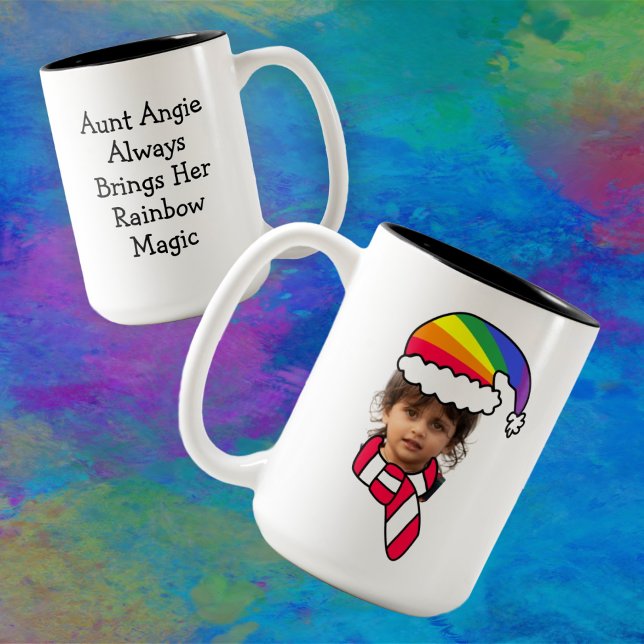 Taza Bicolor Personalizable Rainbow Santa Photo Mug (Subido por el creador)