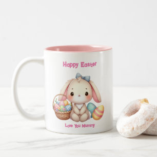 Taza Bicolor Personalizable rosa dulce conejo de Pascua
