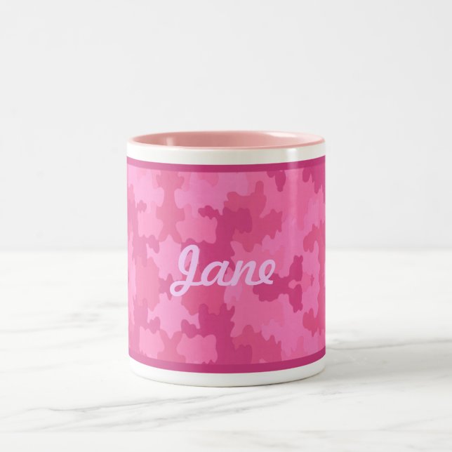 Taza Bicolor Personalización de la peluca de camuflaje rosa bri (Centro)