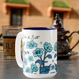 Taza Bicolor Personalización floral Verde azulada