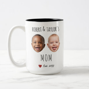 Taza Bicolor Personalizado 2 Niños Caras y Nombres Regalo de Ma