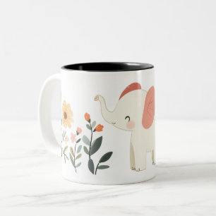 Taza Bicolor personalizado adorable de elefantes dibujado con f