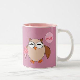 Taza Bicolor Personalizado Age Birthday Owl Mug