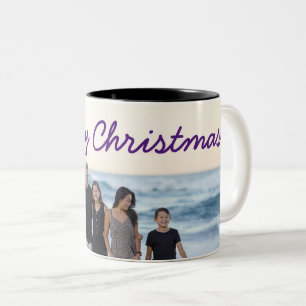Taza Bicolor personalizado añada tu texto de foto feliz navida