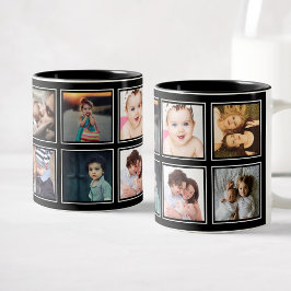 Taza Bicolor Personalizado Bebé Collage de fotos Elegante Negro