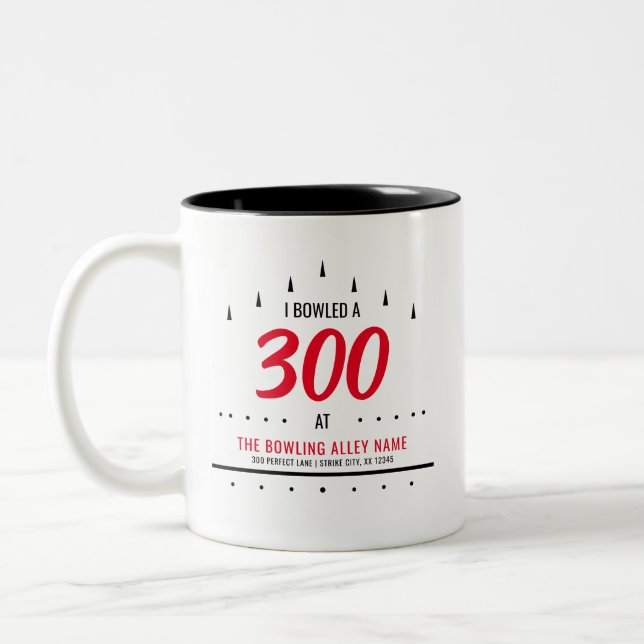 Taza Bicolor Personalizado "BOWLED A 300" Bowling Alley Merch (Izquierda)