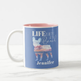 Taza Bicolor Personalizado Bulldog francés Escena de playa Mug