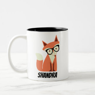Taza Bicolor Personalizado Cuaderno Hipster Fox Con Gafas, Nomb
