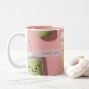 Taza Bicolor Personalizado Cute Kawaii Pastel Smoothie Matcha