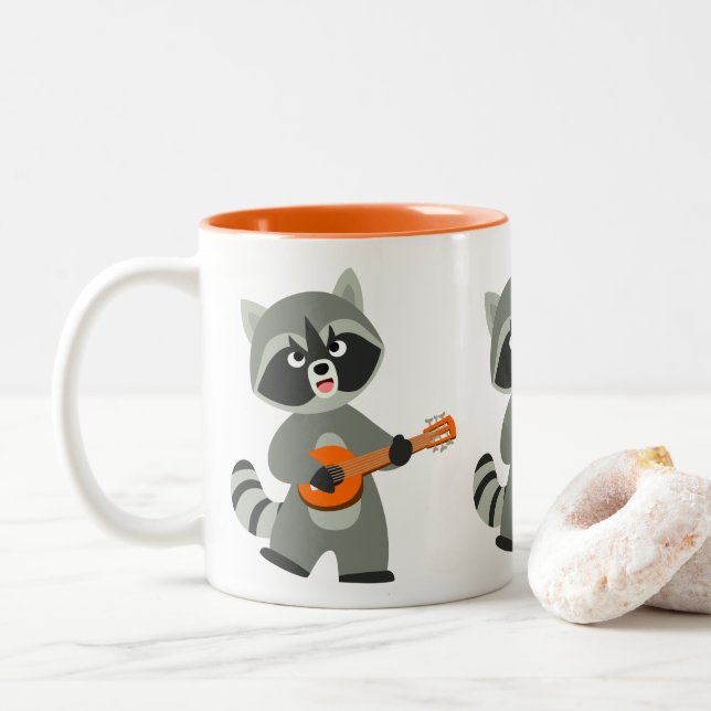 Taza Bicolor Personalizado Cute Raccoon Jugando Banjo (Con donut)