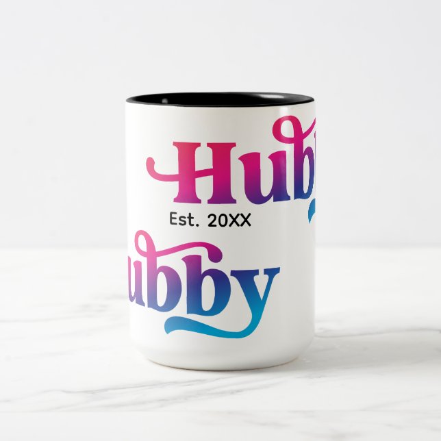 Taza Bicolor Personalizado de Aniversario de Pareja Hubby Boda  (Centro)