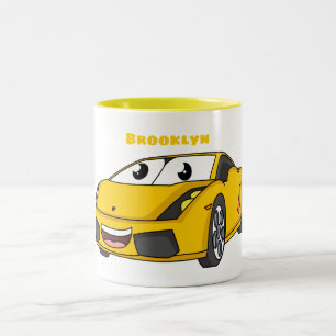 Taza Bicolor Personalizado de coche deportivo amarillo alegre